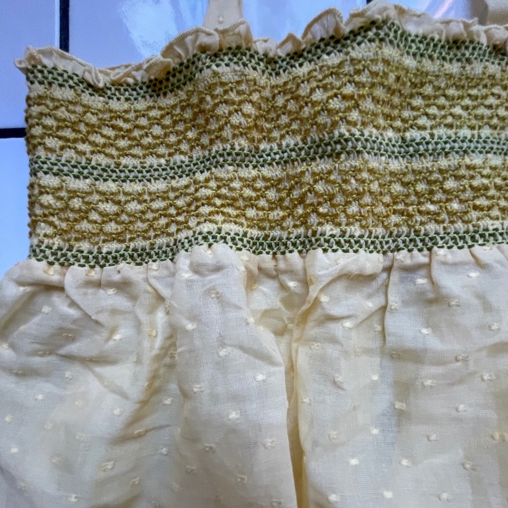 ERICA TANOV Abigail Butter Yellow Swiss Dot Smocked Voile Camisole Blouse 2 M - Picture 5 of 9